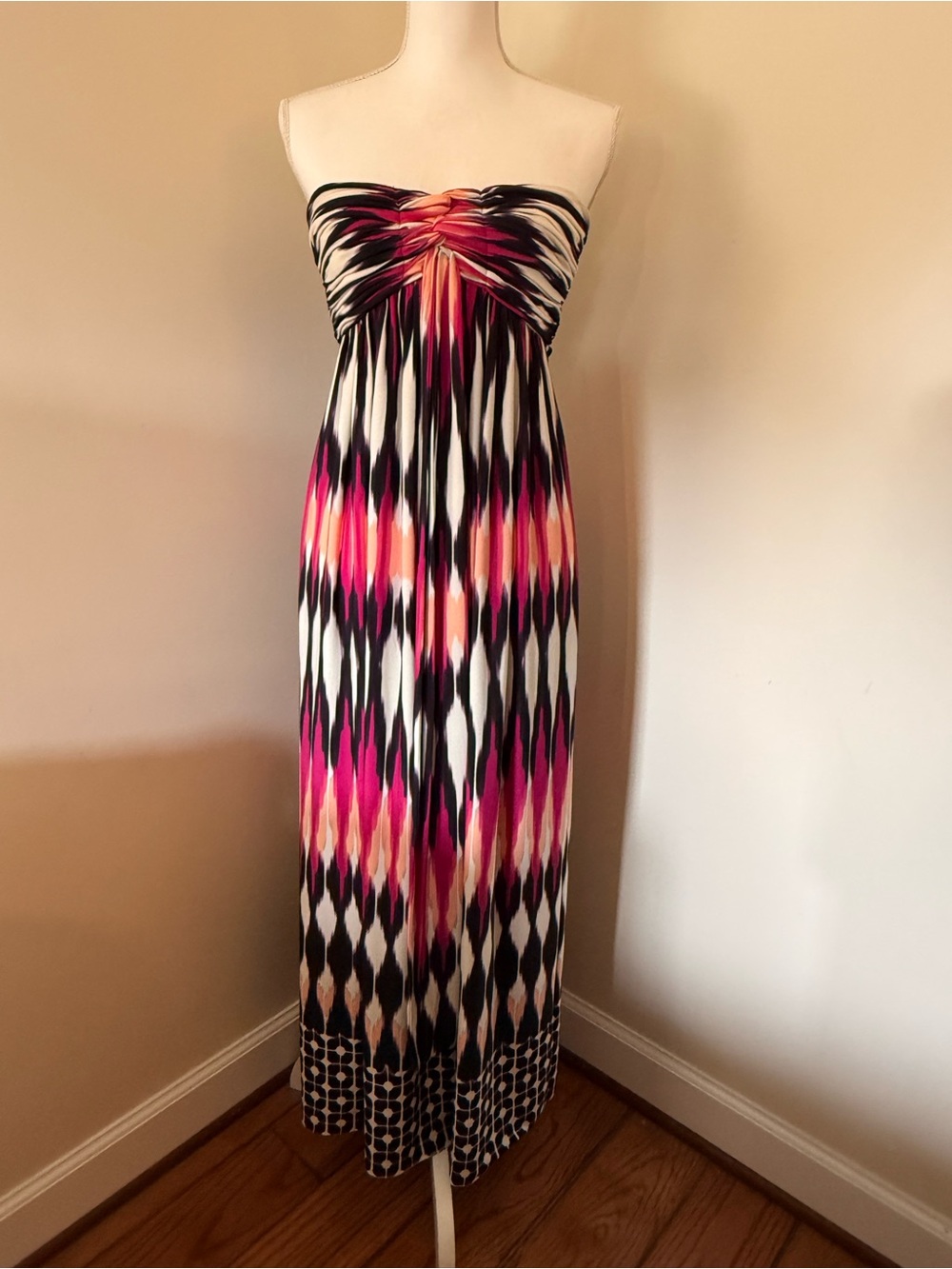 Boston Proper Strapless Ombre Maxi Dress in Pink, Black & White